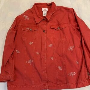 Quacker Factory Vibrant Red Jean Jacket with Crystal Accents